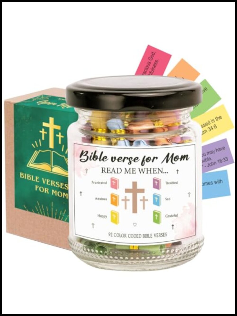 Bible Verse Glass Jar, 92 Scripture Cards, Christian Inspirational Gift